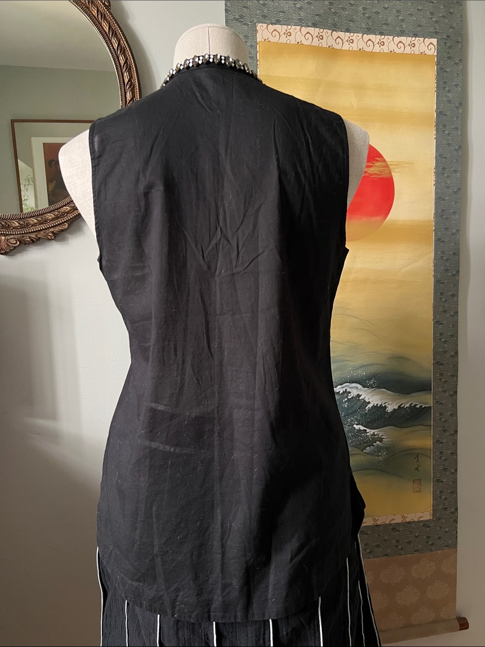 J. Crew Black Sleeveless Pintuck Shirt with Jeweled Collar - Picture 4 of 6
